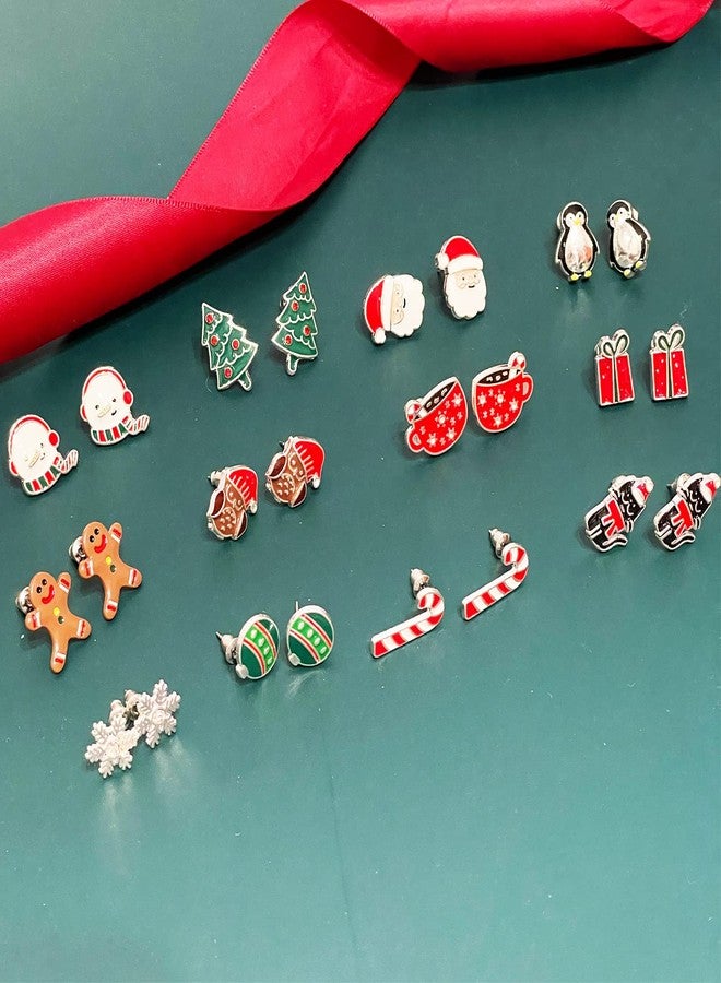 DOLLESS Christmas Stud Earrings for Women Chirstmas Tree Snowflake Bow Gift Box Santa Claus Gingerbread Earrings Set Xmas Holiday Gifts (A-12 Pairs) - Image 4